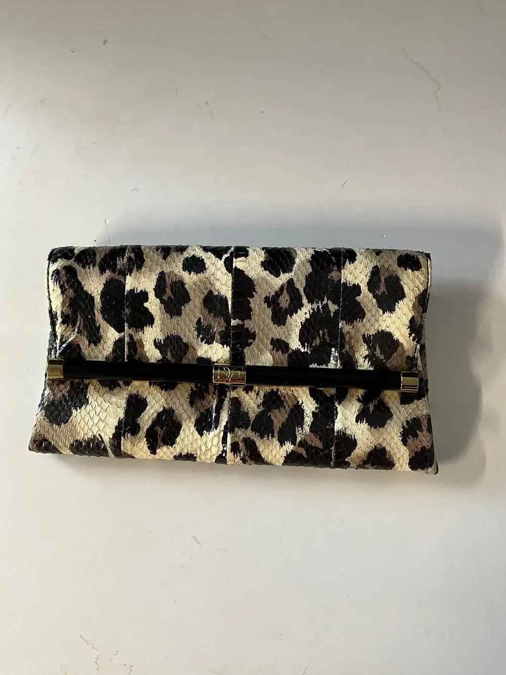 Diane von Furstenberg DVF Leopard Print Snakeskin Envelope Clutch